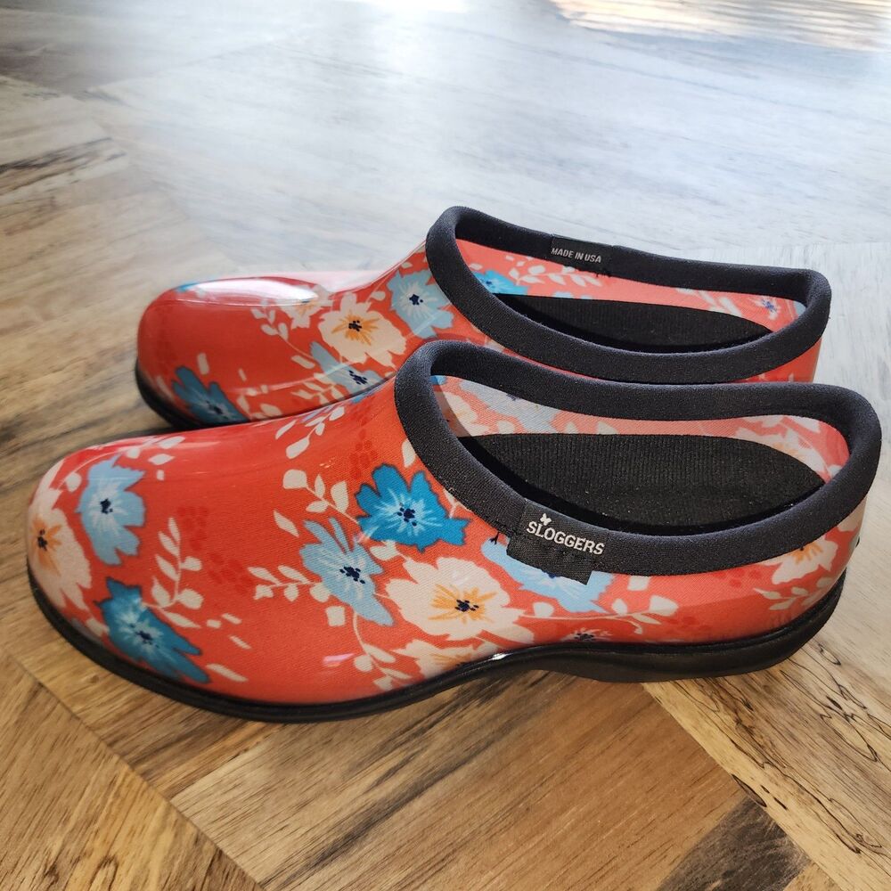 Sloggers Floral Fun Coral Waterproof Rain & Garden Shoe Sz 10